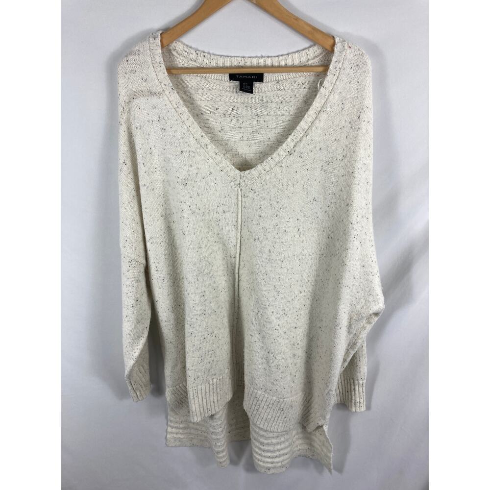 Tahari Hi Lo Soft Knit Sweater White Black Speckles Size 2X